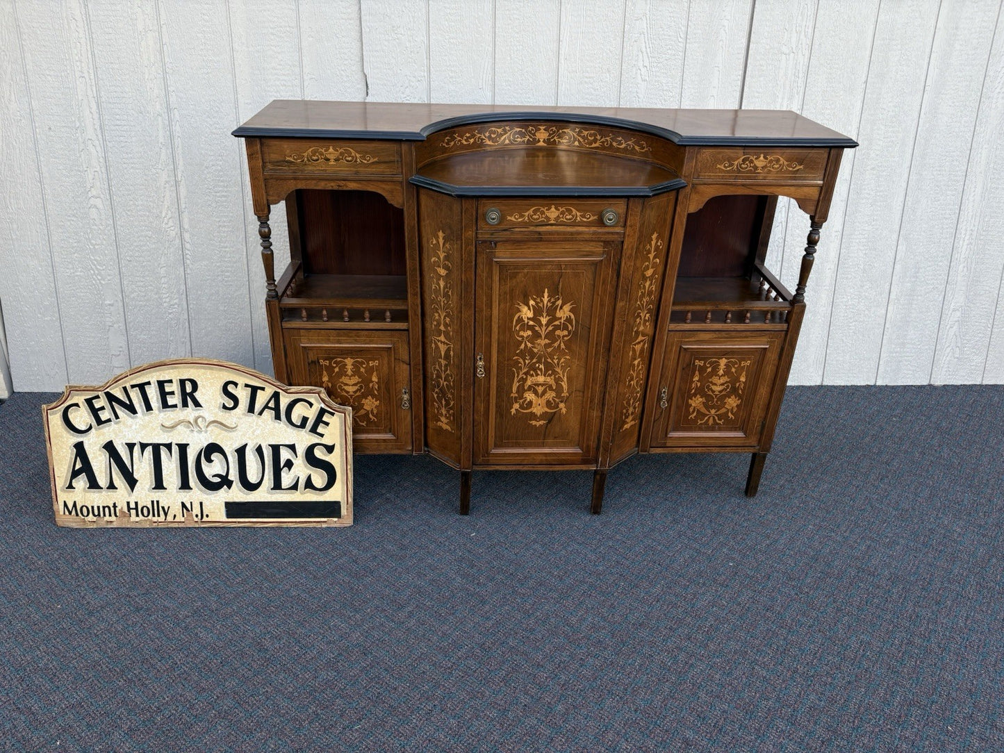 67017 Inlaid Victorian Buffet Sideboard Server Cabinet