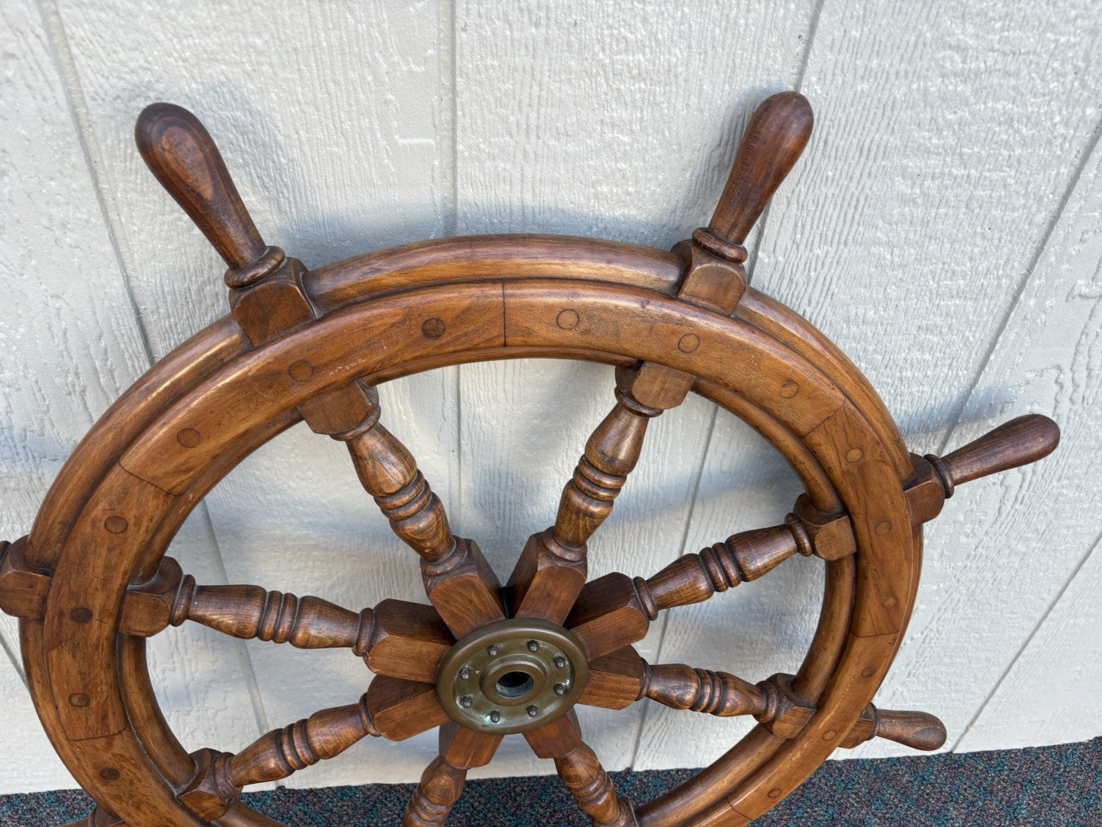 66949 Antique Wood and Brass Ships Wheel