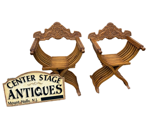 66956 + 66955  PAIR TEAK Wood Hand Made Chairs Chair s