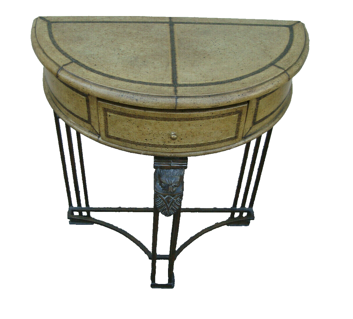 60439  Fancy Decorator Half Moon Console Table with Iron Figural base + Drawer