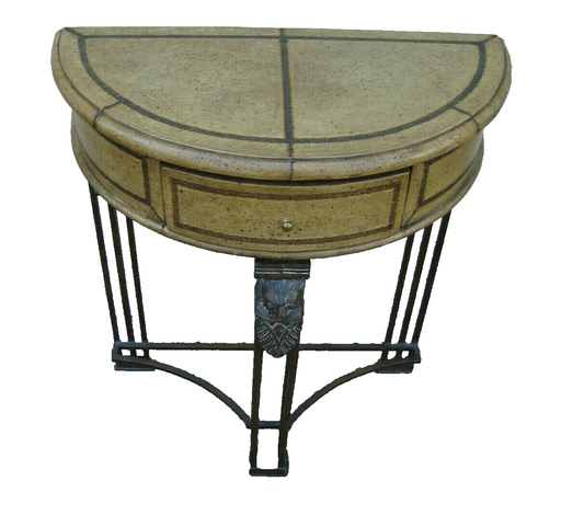 60439  Fancy Decorator Half Moon Console Table with Iron Figural base + Drawer