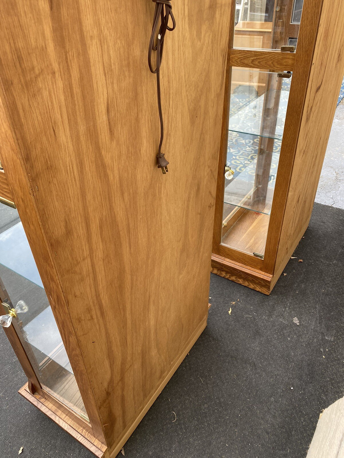 65590     PAIR   of    Matching    Oak Curio China Cabinets