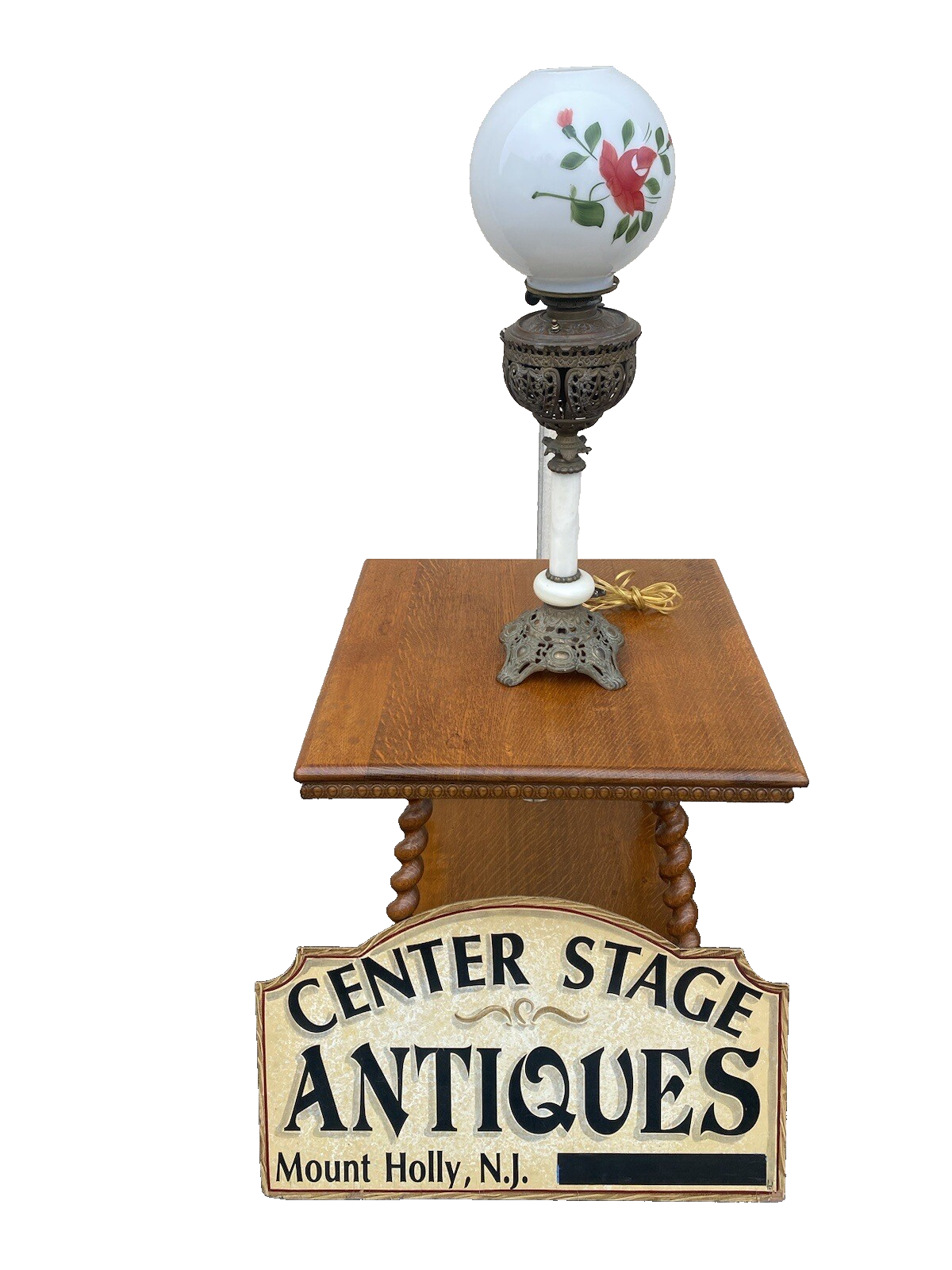 64951 Antique Victorian Oil Lamp with glass globe