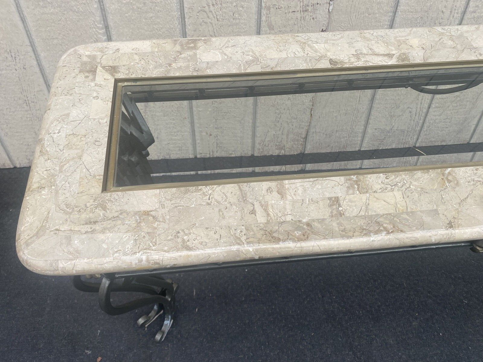 65883 Modern Marble Top Console Table with Glass Insert