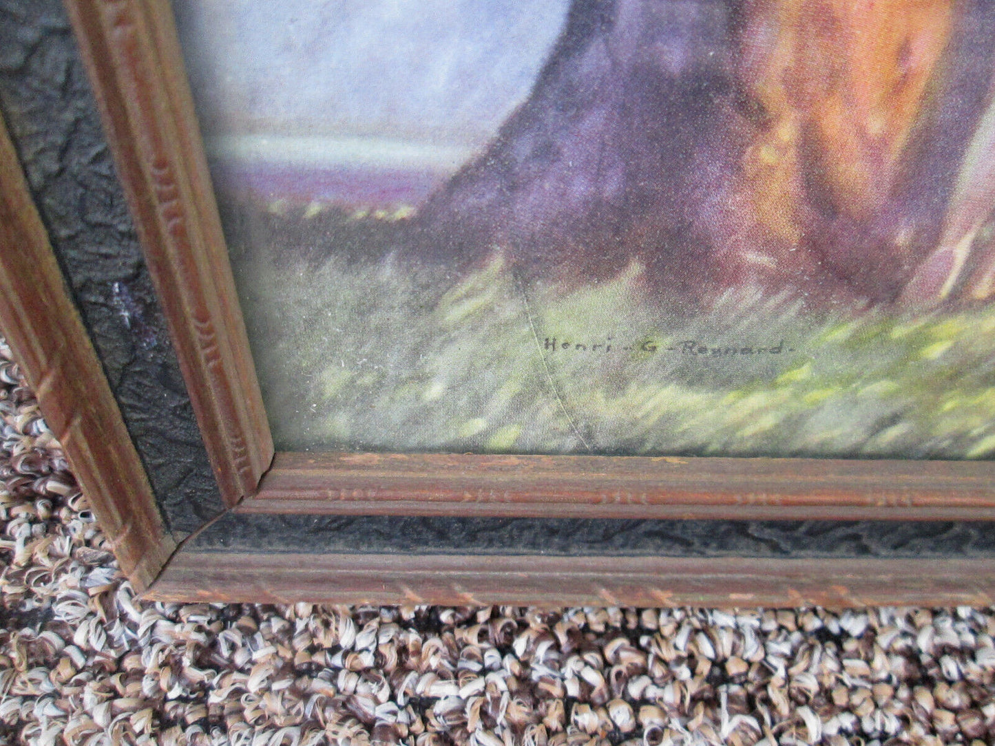 39728  Antique Reynard Print in Fancy Deco Picture Frame
