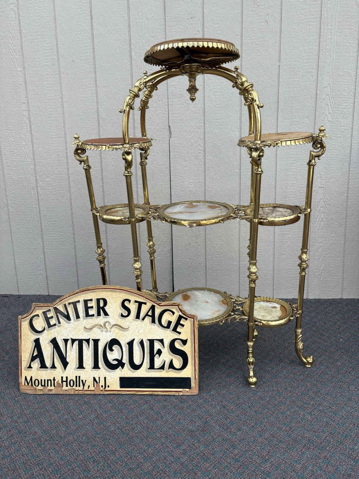 67147 Antique Victorian Brass and marble Etergie Display Cabinet Curio