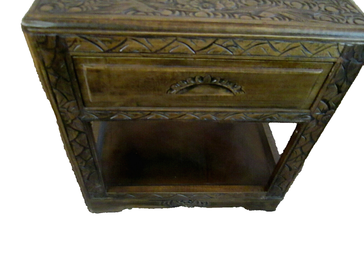 54174 CARVED ORIENTAL TABLE WITH DRAWER Bird carvings