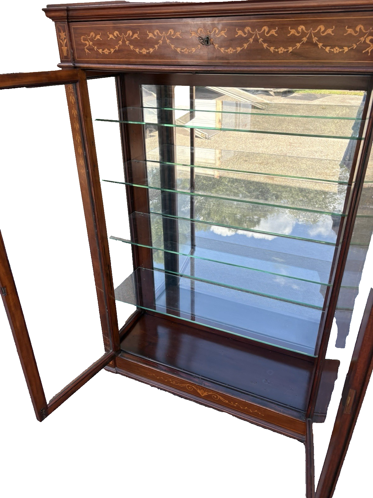 66973 Custom Hand Made Inlaid Mahogany Bookcase Curio Cabinet Etergie Drawer