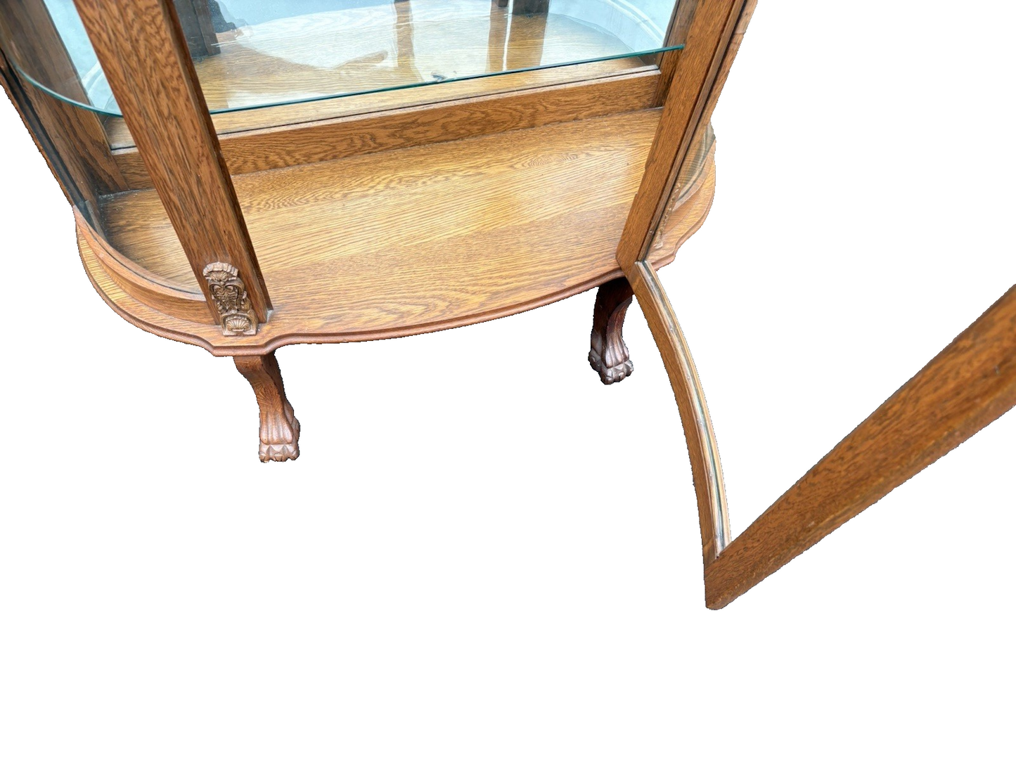 66846 Antique Victorian Oak Bow Glass Curio China Cabinet