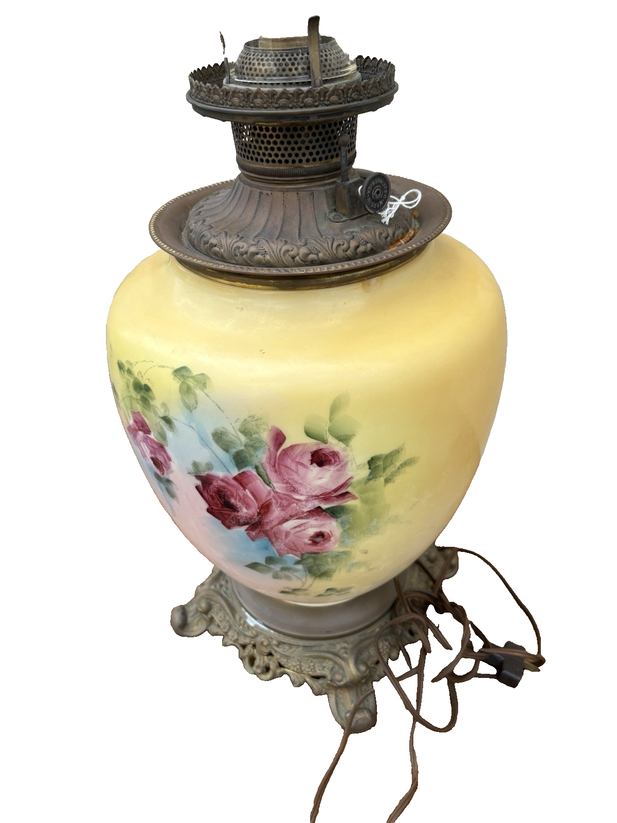 66593    Antique Victorian Gone With The Wind Electrified Oil Lamp