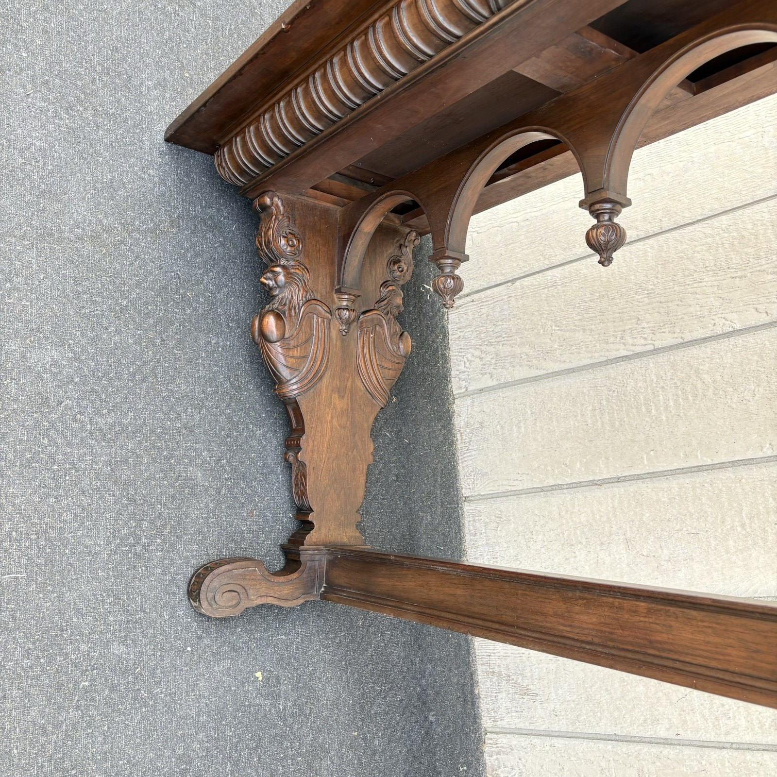 65236   Antique Solid Mahogany Hand Carved Figural Gryphon  Sofa Table Sideboard