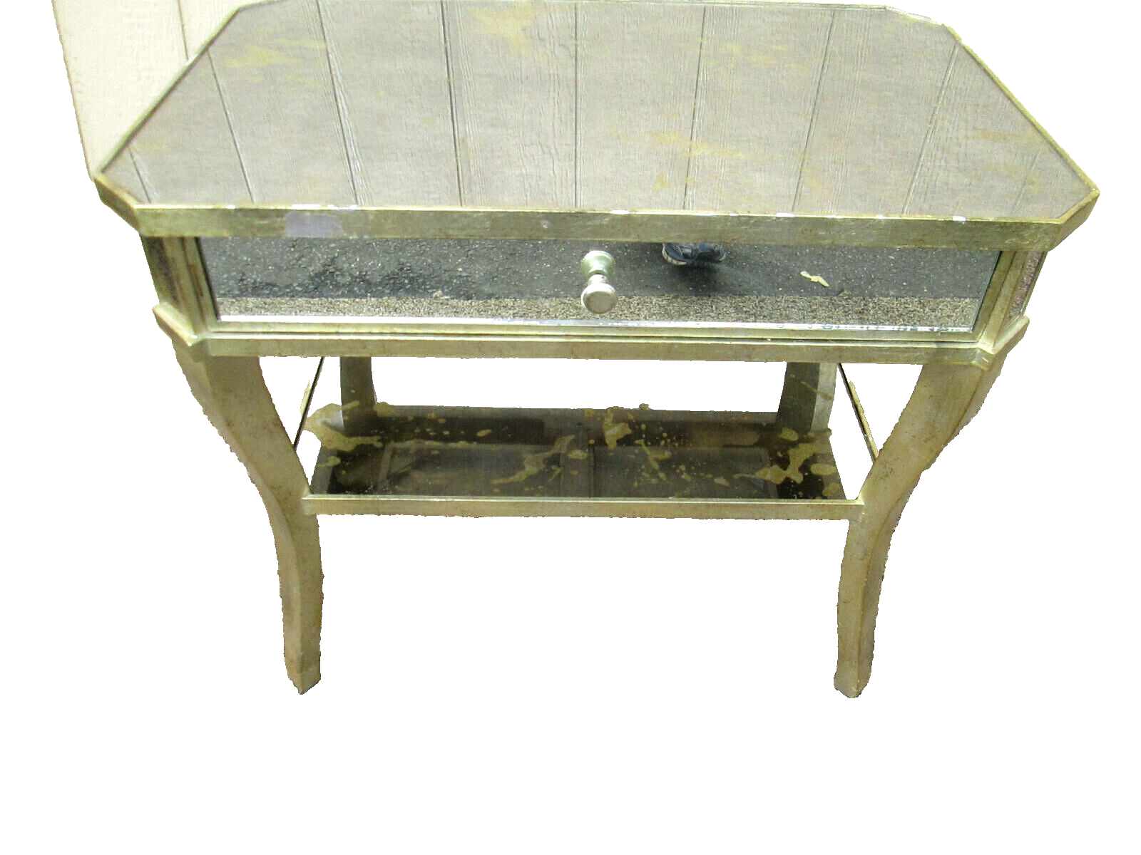 54541 Mirrored MID CENTURY Modern Glass Lamp Table Stand w/ Drawer Nightstand