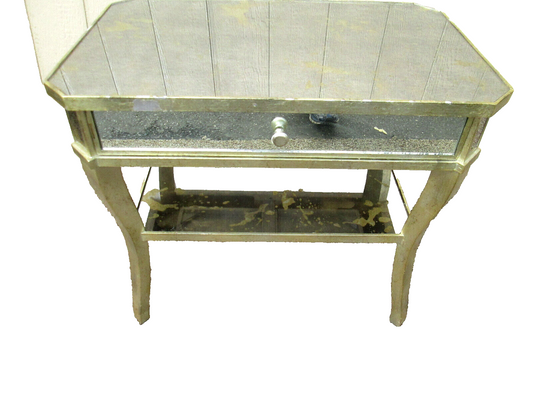 54541 Mirrored MID CENTURY Modern Glass Lamp Table Stand w/ Drawer Nightstand