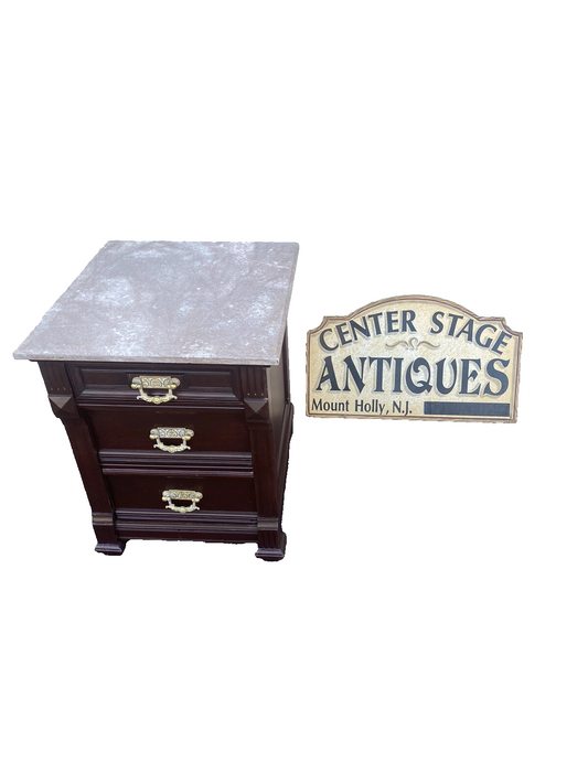 64722 Antique Victorian Marble Top Nightstand End Table Stand