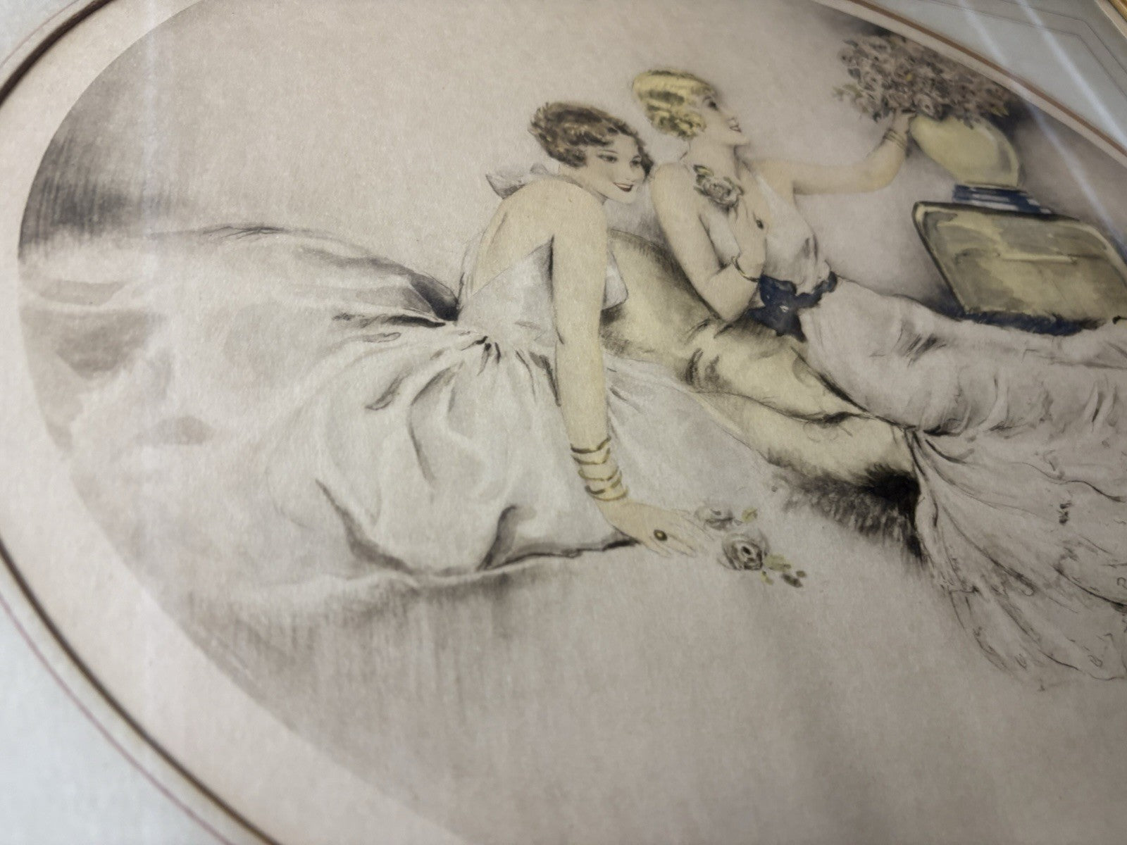 ART YS:      Antique Print   Woman and Roses Copyright 1934 Camila Lucas NYC USA