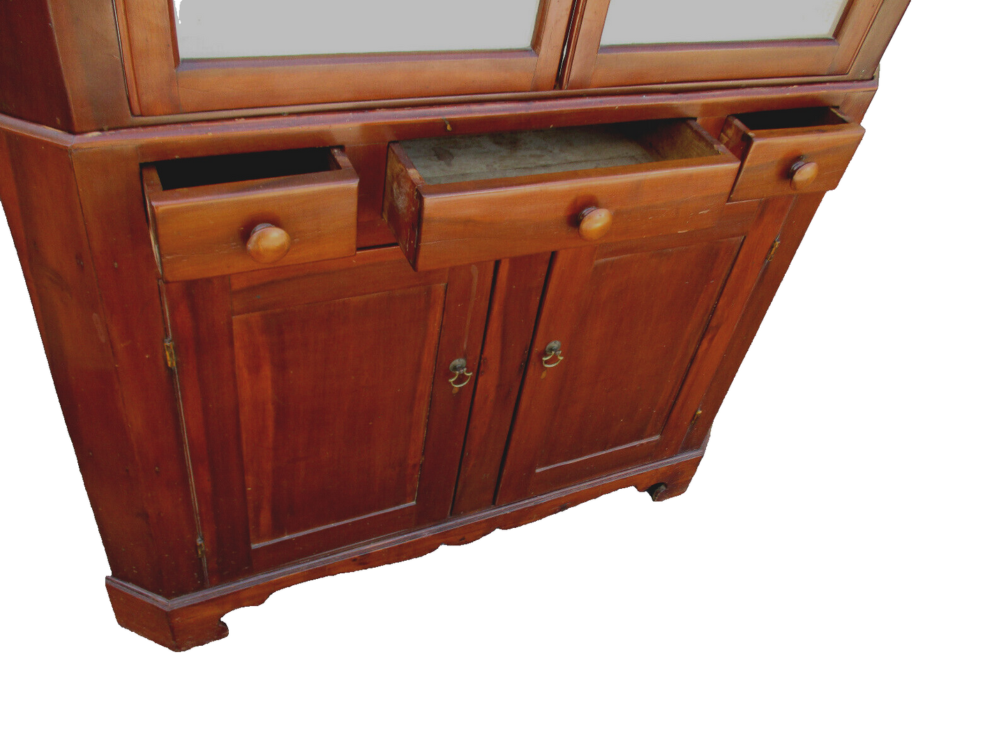 63376  Antique Primitive Pine Country  Corner China Cabinet 2 Piece