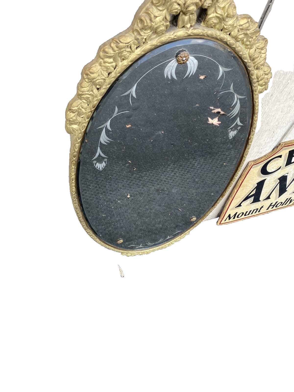 64975  Etched Glass Wood and Gesso Mirror