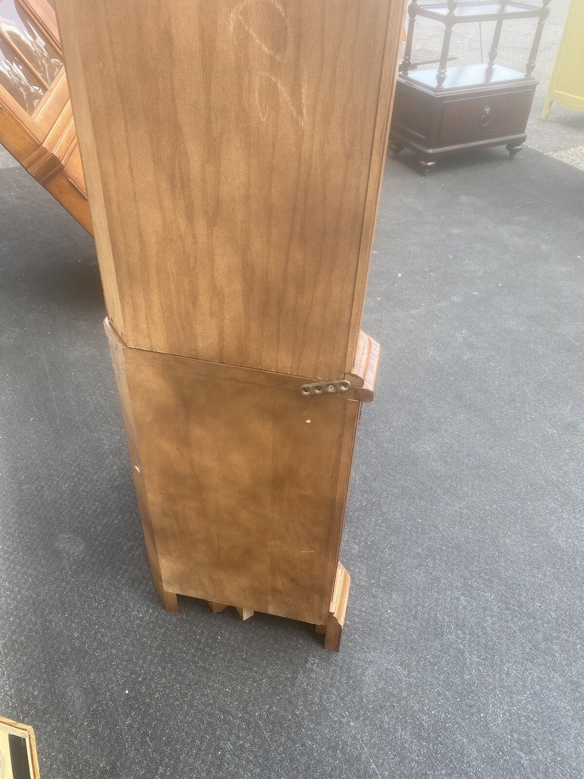 64573 PAIR   Oak Corner Cabinet Curio s With 3 wood and glass shelves each