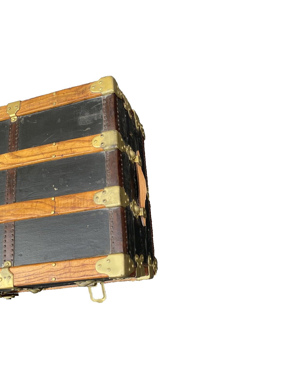 65633  Antique  WANAMAKER PANAMA EXPOSITION Flat Top Trunk with Covered tray