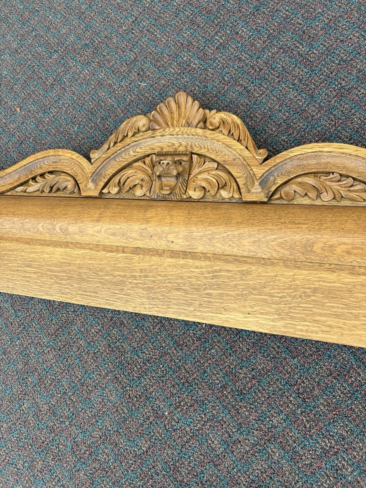 66918   Antique Victorian Oak Hand Carved Backsplash with Lion Head