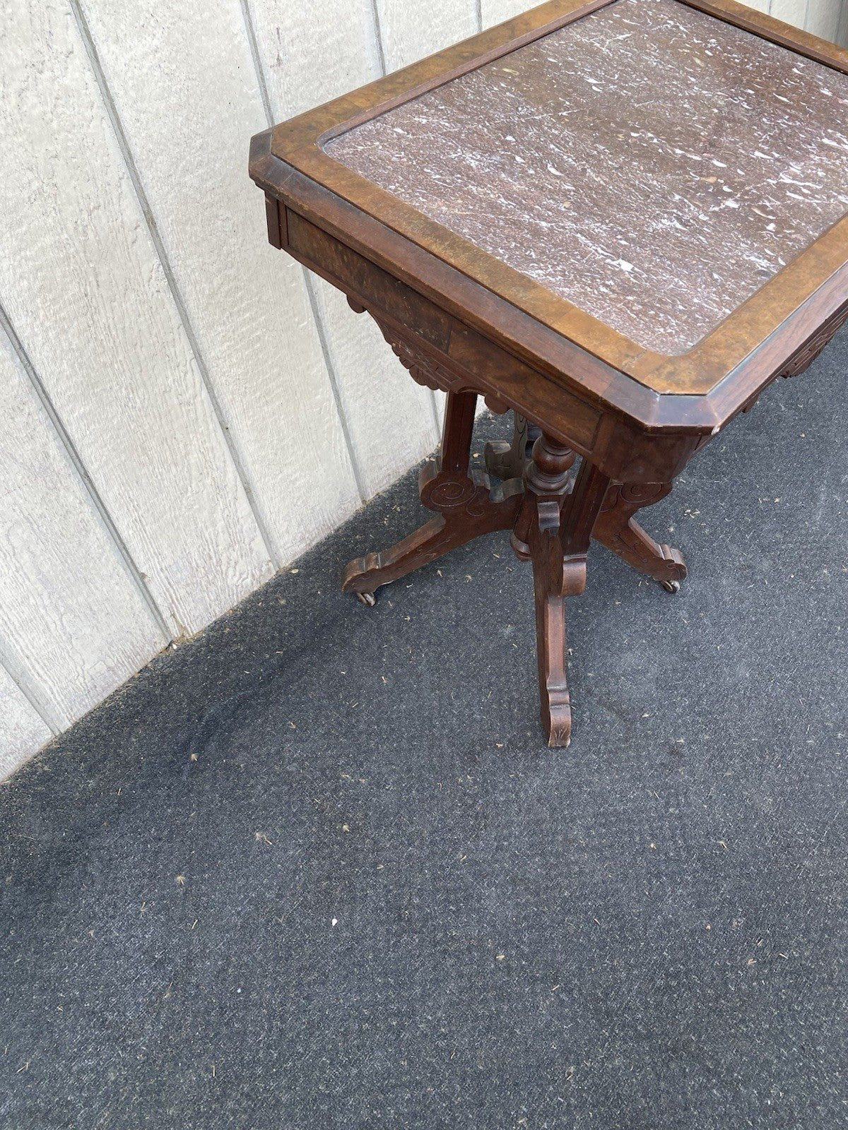 66591  Antique Victorian Marble Top Walnut Lamp Table Stand