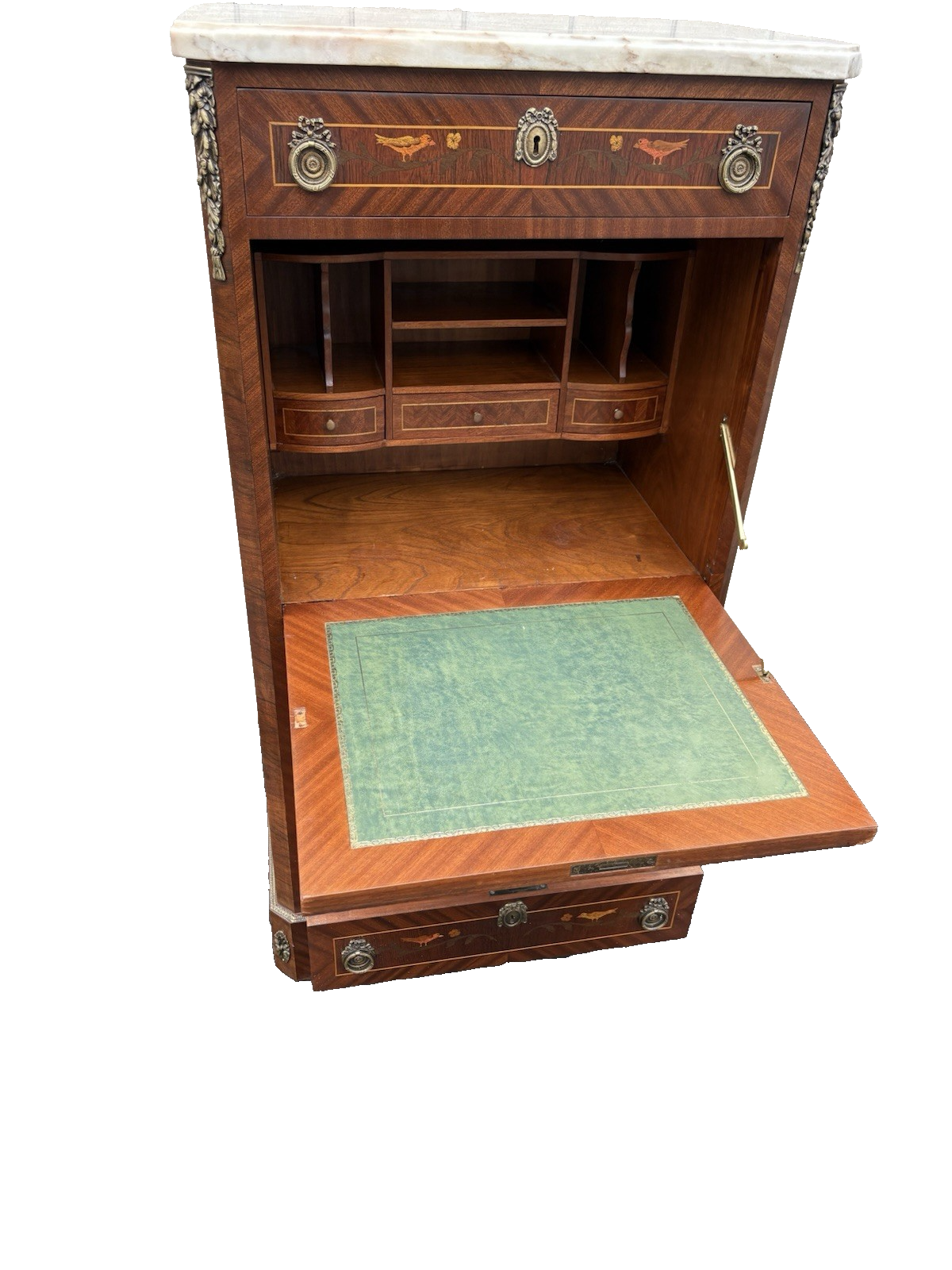 66581   Inlaid Marble Top  Louis XV Slant Front Desk Cabinet