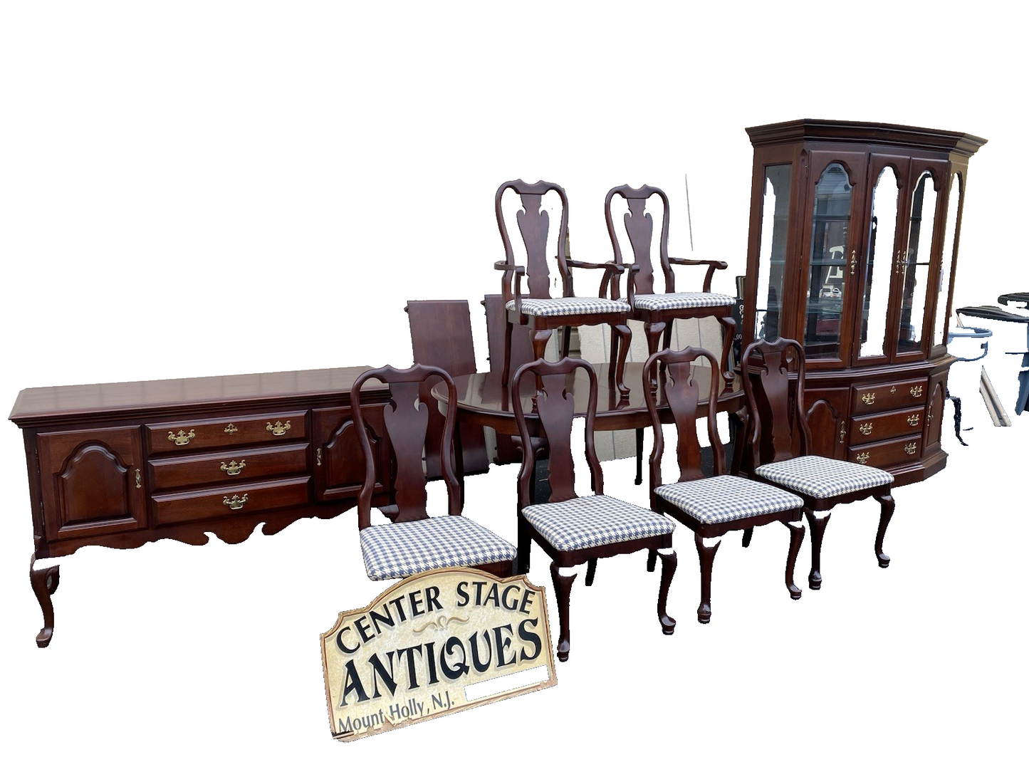 66604 SUMTER Furniture Dining Table w/ 2 Leafs + 6 Chairs Dining Top 100" x 44