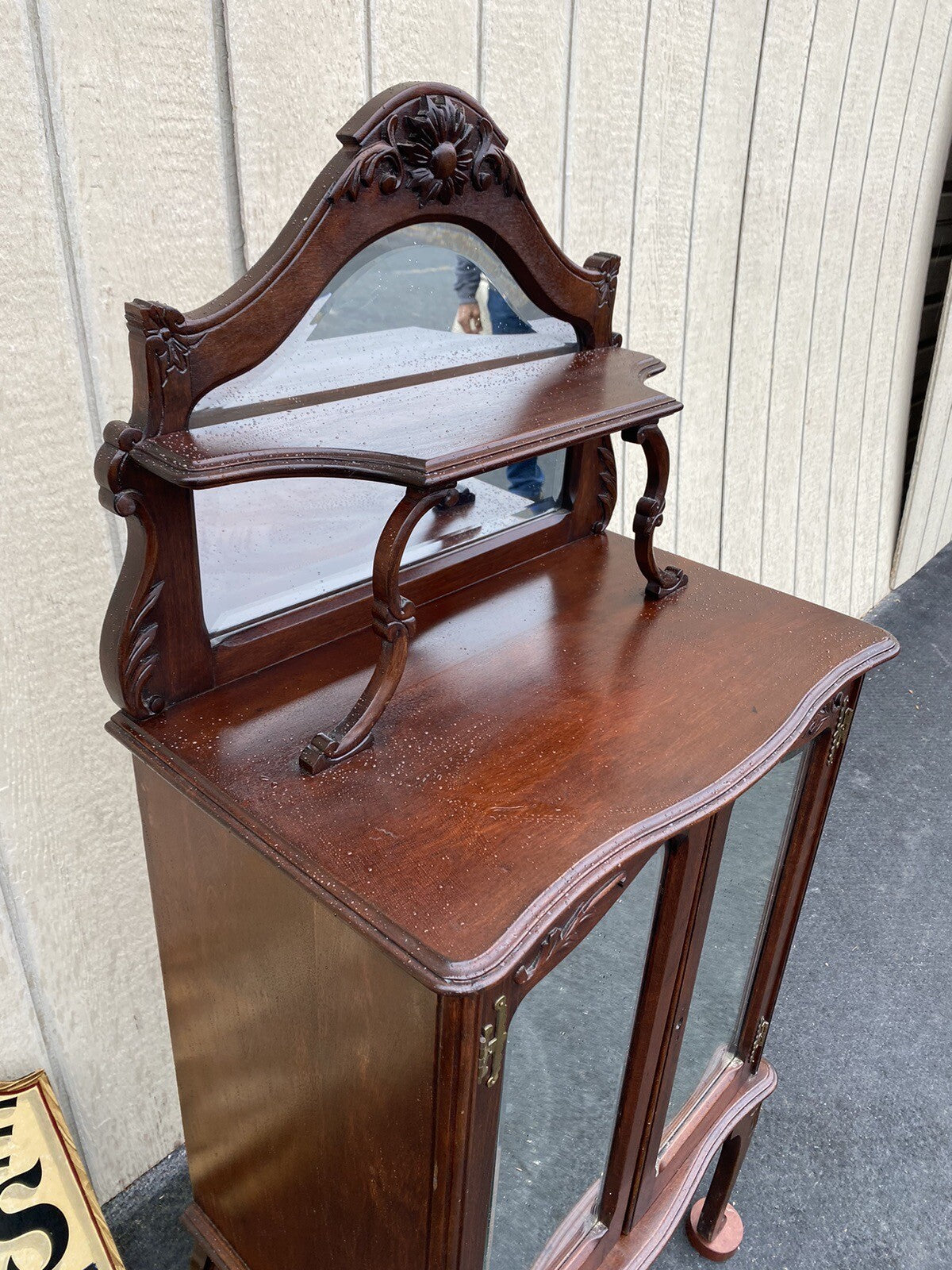 64992   Antique Victorian  Mahogany Mirrored Cabinet