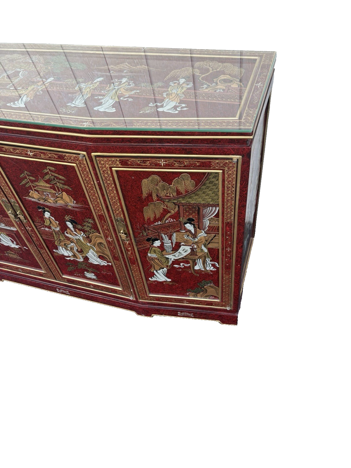 66700  Oriental Sideboard Server Cabinet with a Plate Glass Top and 4 doors