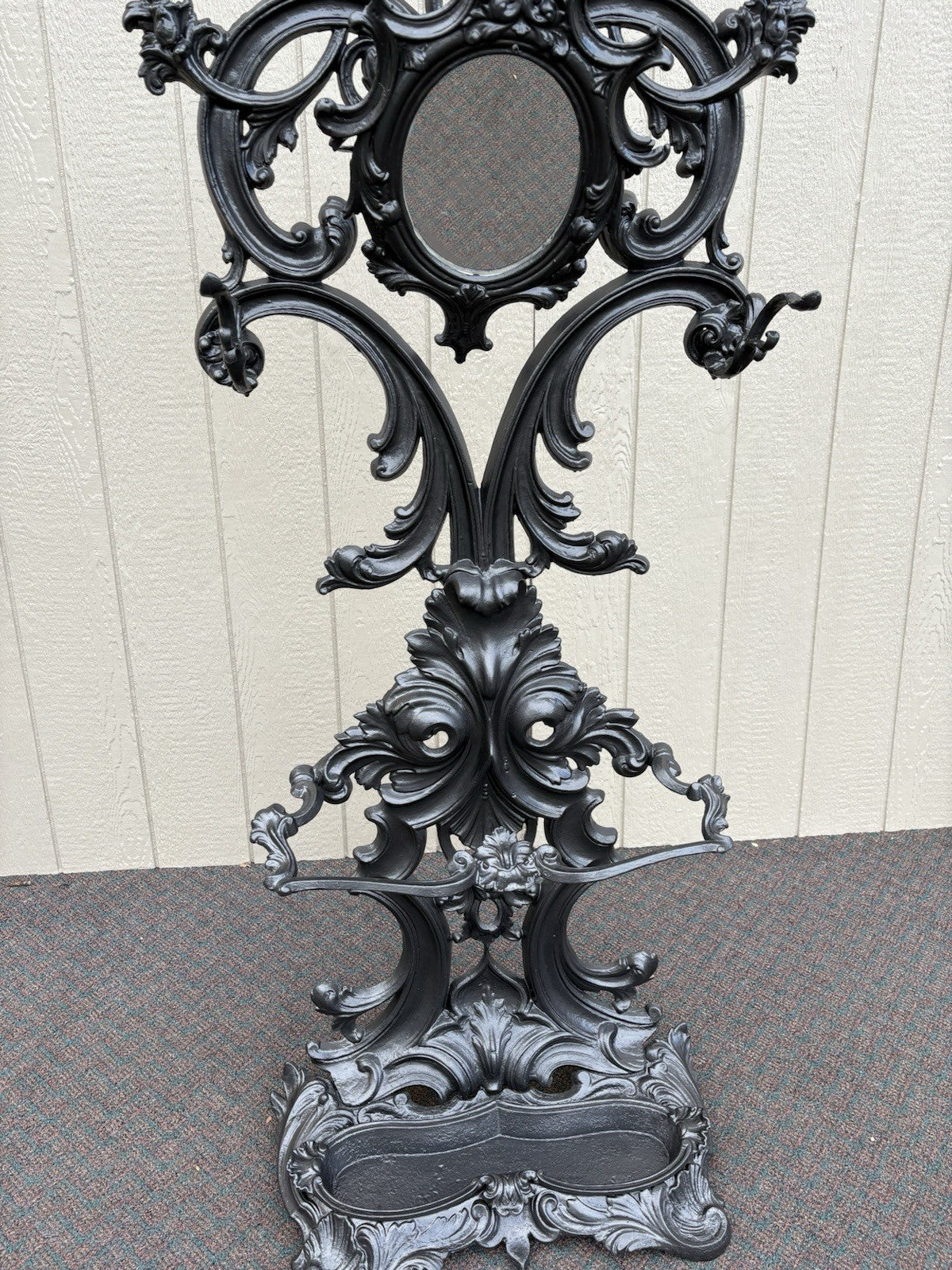 67150 Antique Victorian Cast iron Hat Rall With Mirror and Umbrella holders
