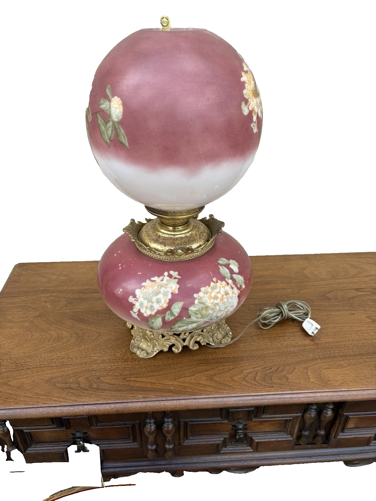 66594  Antique Gone With The Wind Electrified Oil Lamp