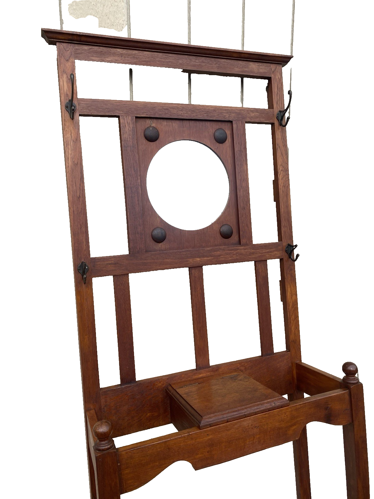 66600 Antique Victorian Hat Rack Hallseat w/ Mirror + Umbrella Stand