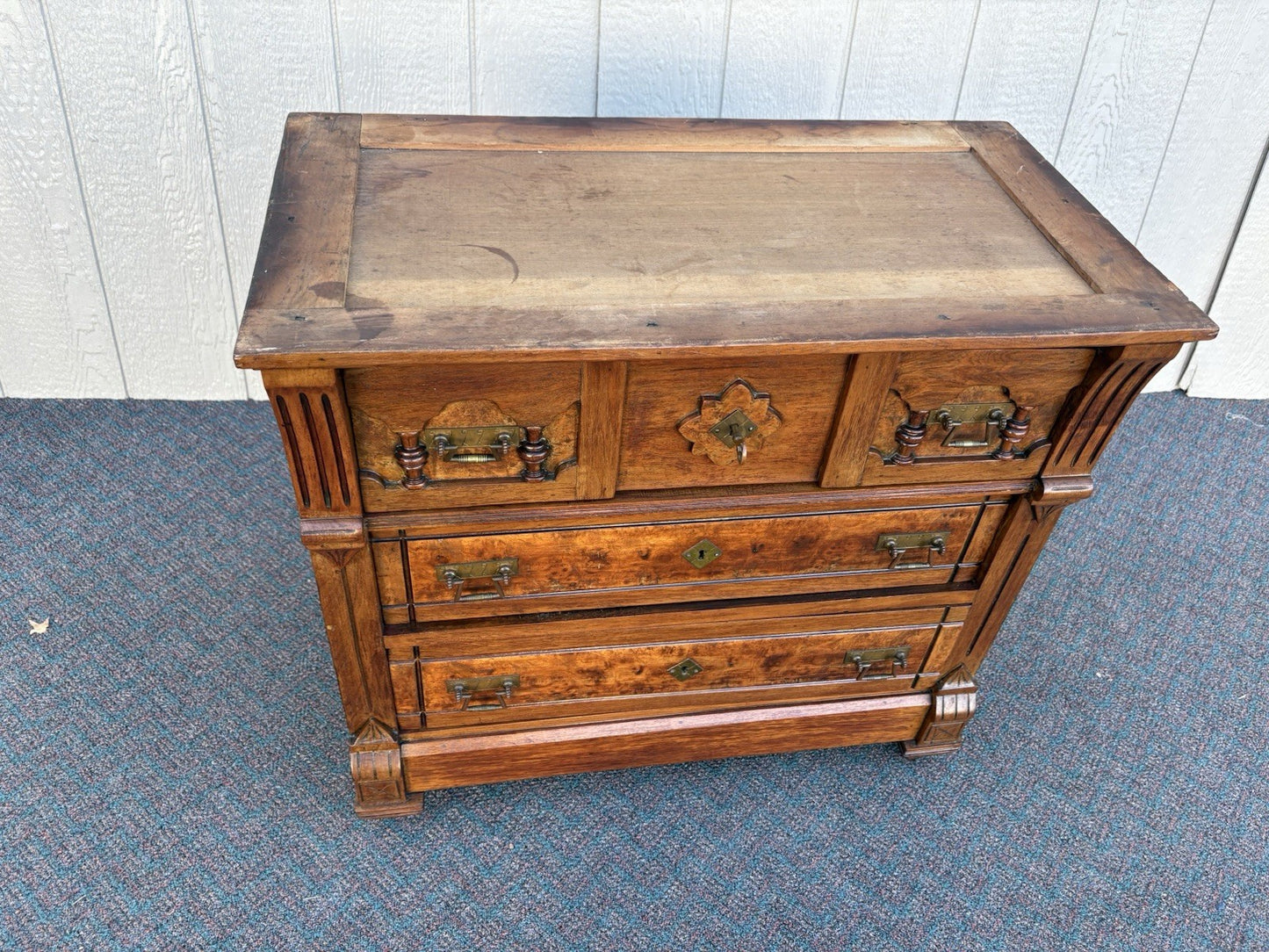 67115 Antique Victorian Walnut Washstand Dresser Chest