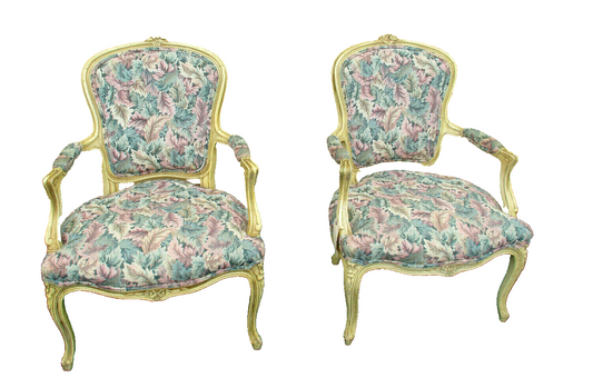 50924 Pair French Country Style Bergere Armchair Chairs 