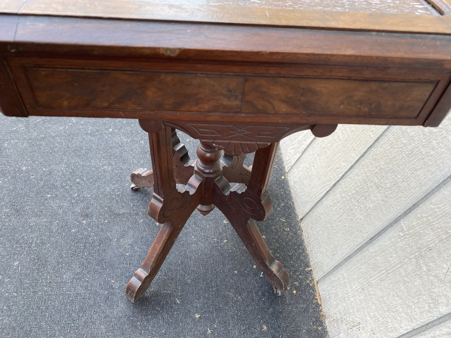 66591  Antique Victorian Marble Top Walnut Lamp Table Stand