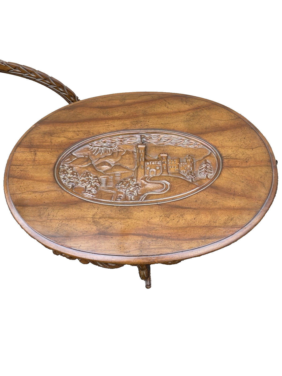 66546 Antique Walnut Tray Top Coffee Table Stand  RARE City Scape Design