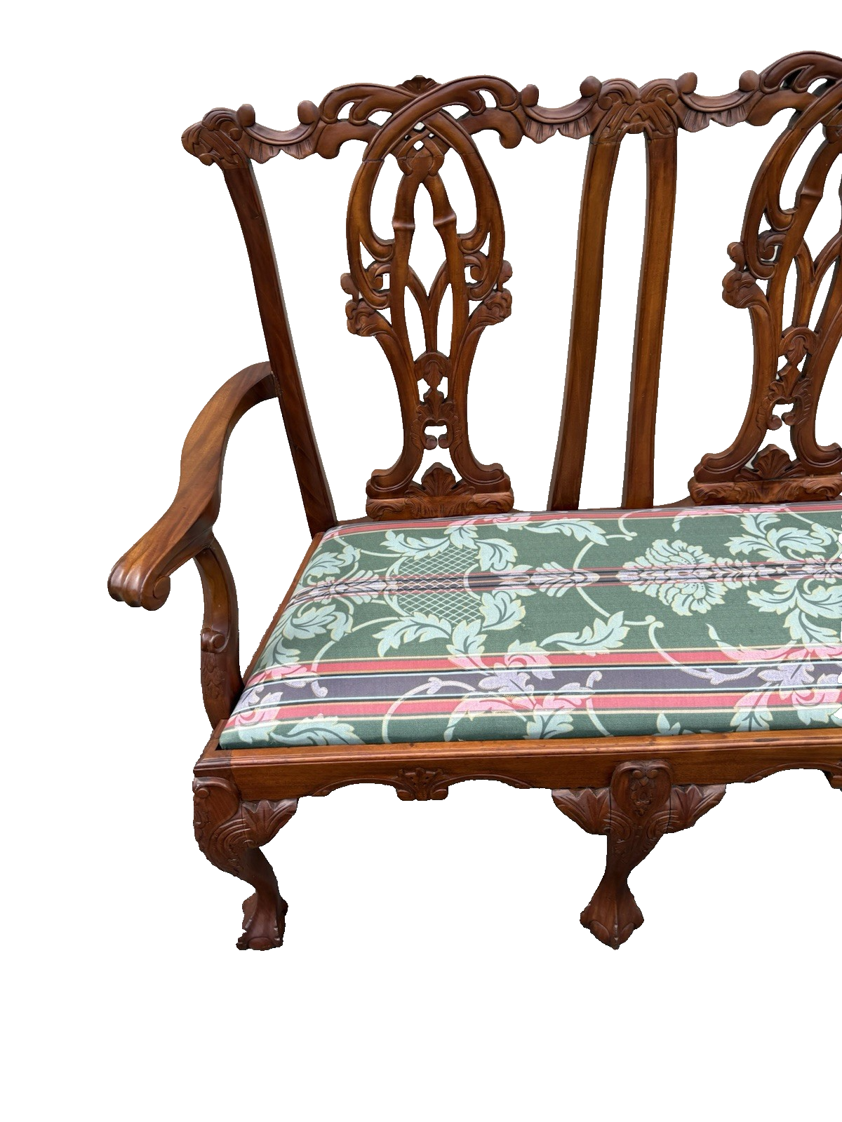 66942   Chippendale Mahogany Claw Foot Settee Loveseat Couch