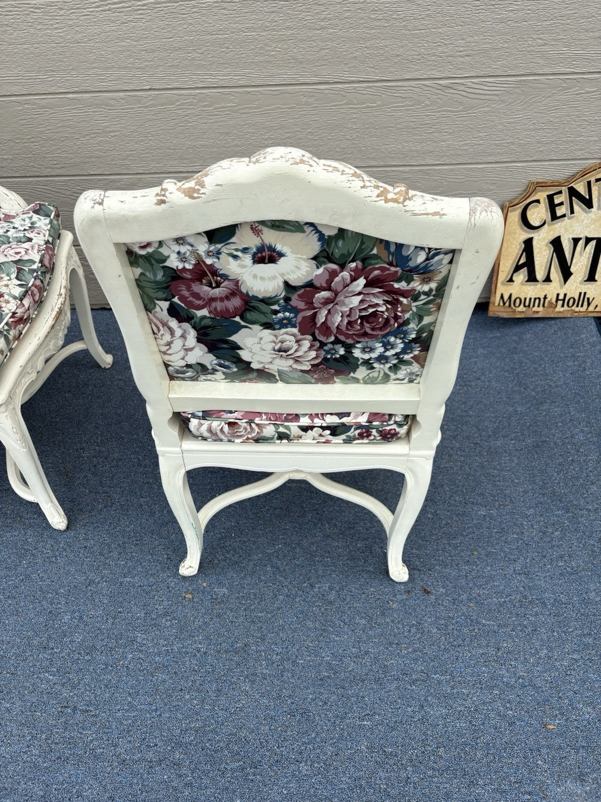60612 PAIR of Romantic Shabby BERGERE Floral Armchairs with Factory White Finish