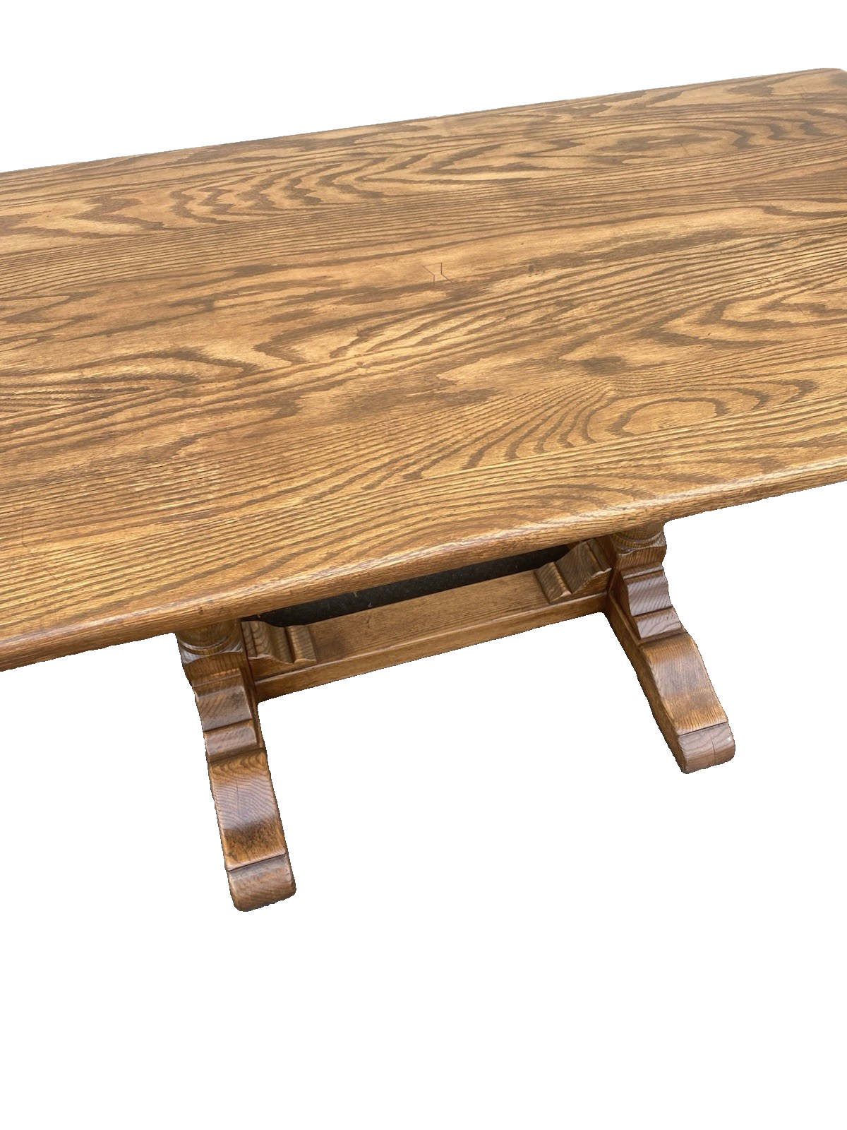 66523   Solid Oak Double Pedestal Trestle  Dining Table