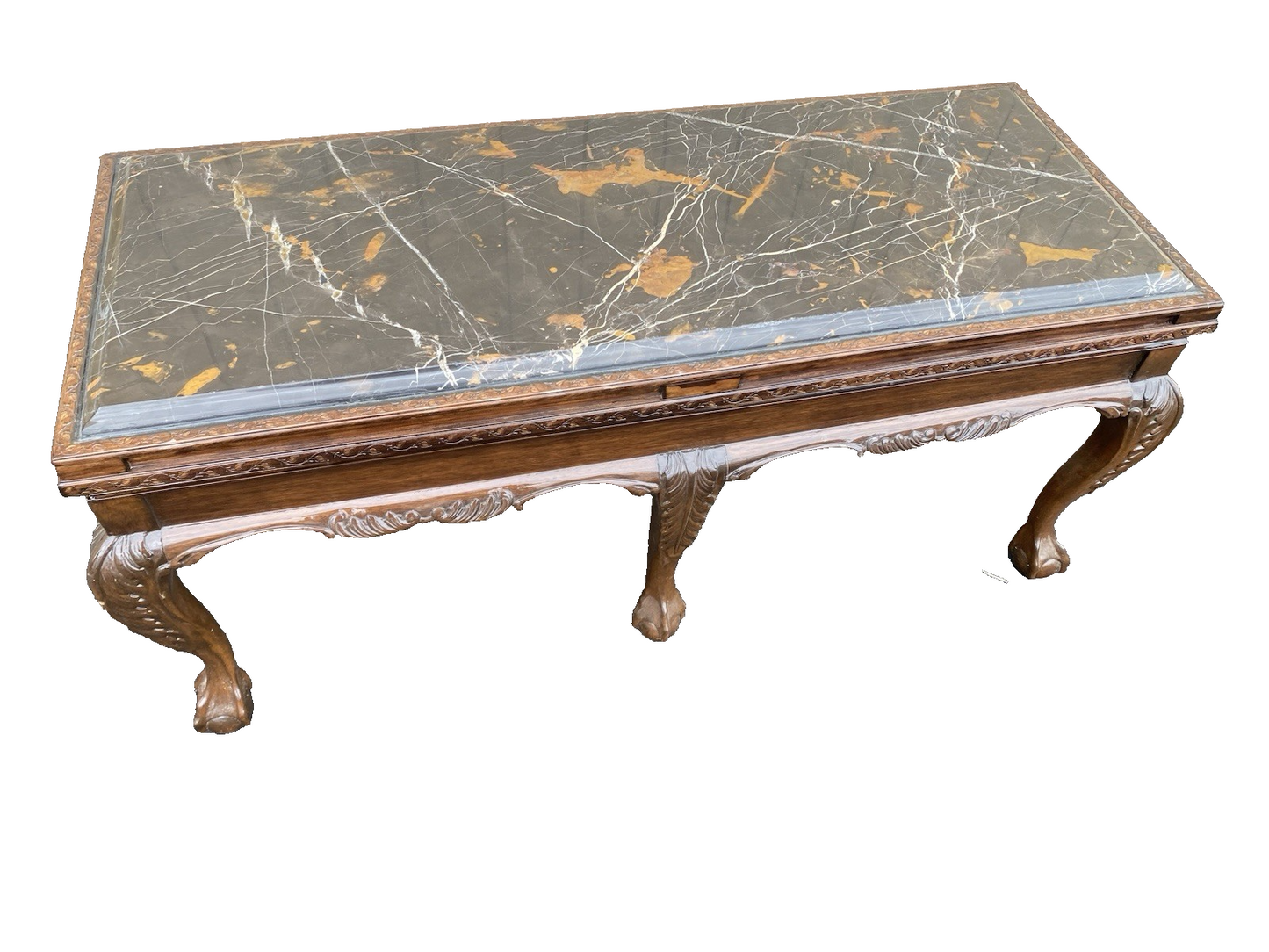 66574  Marble Top Mahogany Coffee Table with Claw Feet