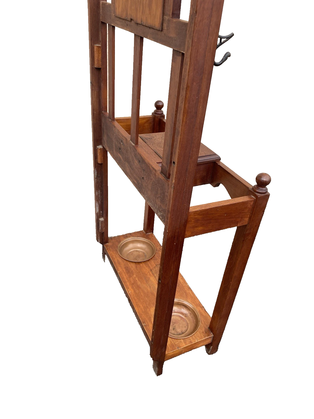 66600 Antique Victorian Hat Rack Hallseat w/ Mirror + Umbrella Stand