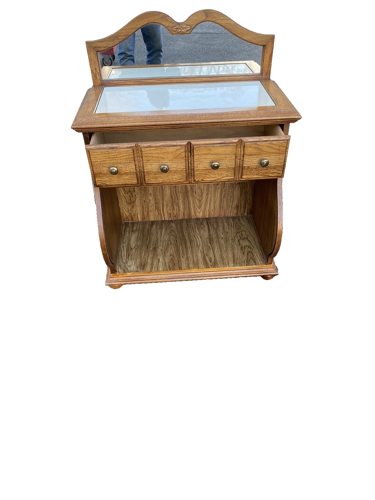 65039 Oak Marble Top Nightstand End Table with Tambor Door ROWE Furniture