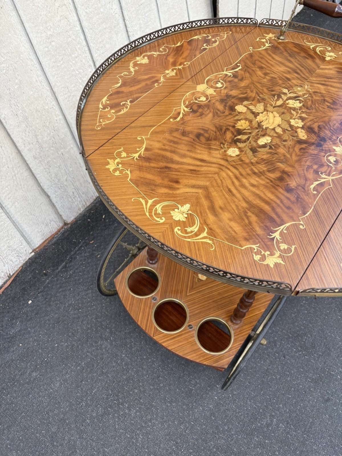 66844 Italian Inlaid Bar Cart Liquor Cabinet Teacart