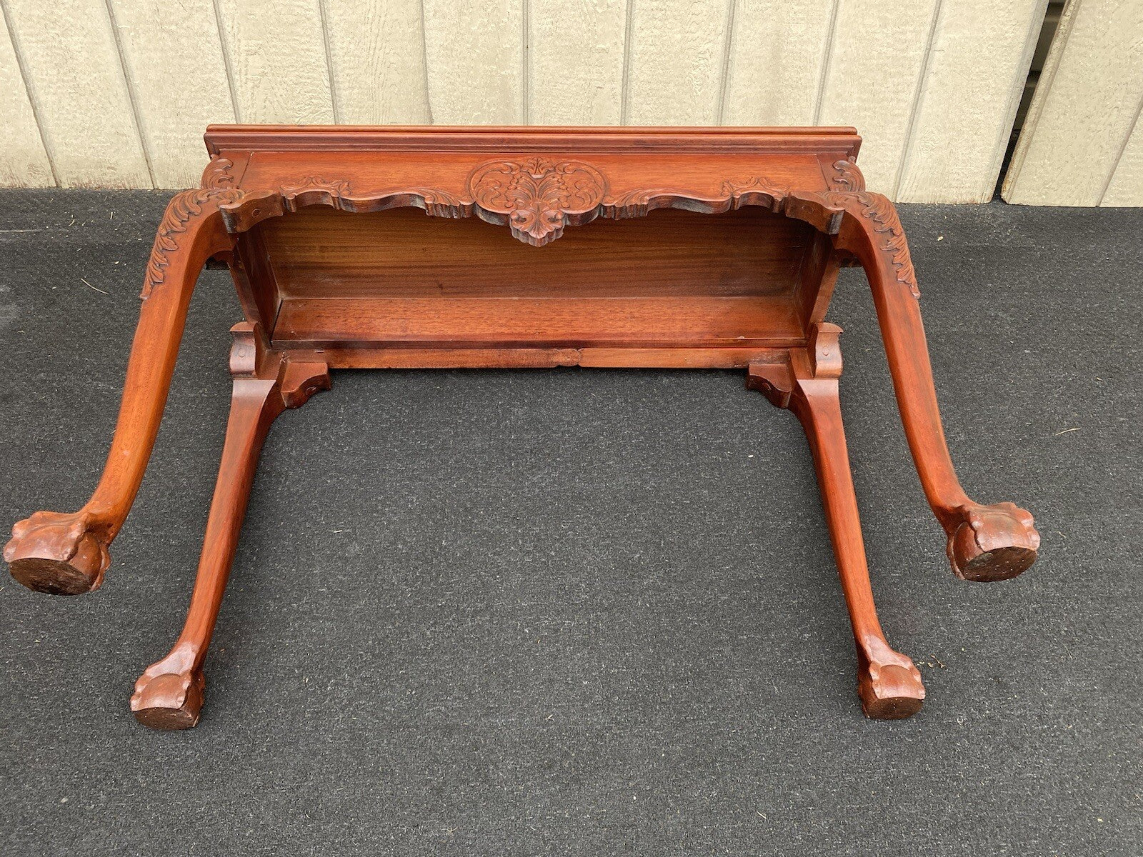 64531 Banded Mahogany  Ball And Claw Foot Carved Flip Top Game ? Dining  Table
