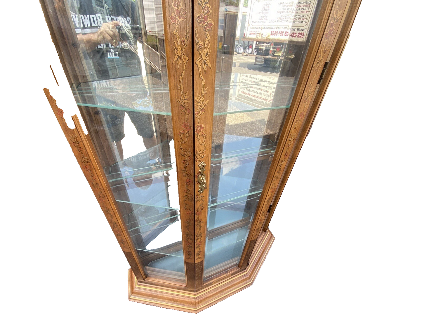 64593 Pulaski Stenciled Lighted Curio Cabinet With Plate Glass Shelves + Light