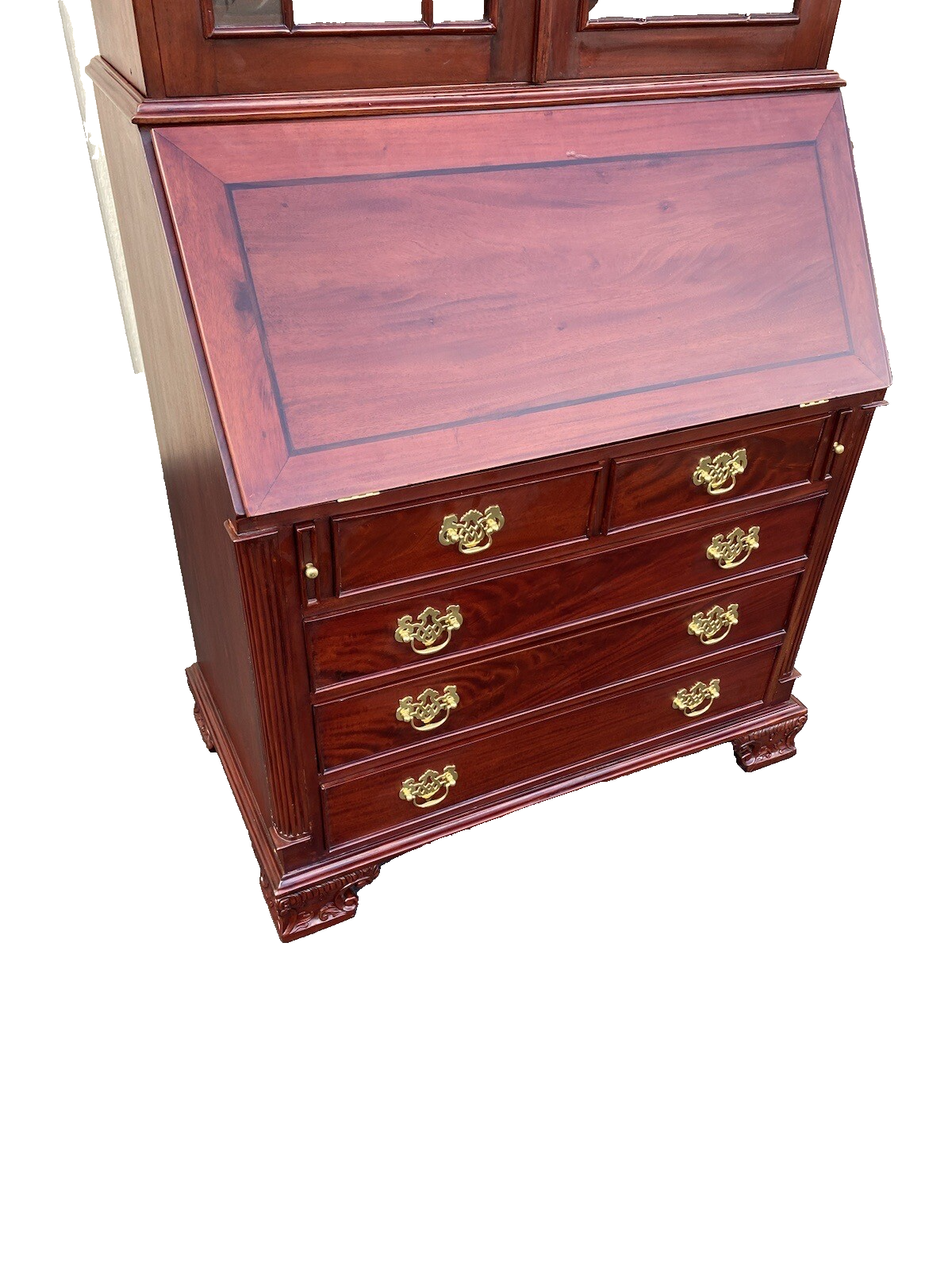 64897    Solid Mahogany 2 Piece Chippendale Secretary Desk w/ 2 Secret Drawers