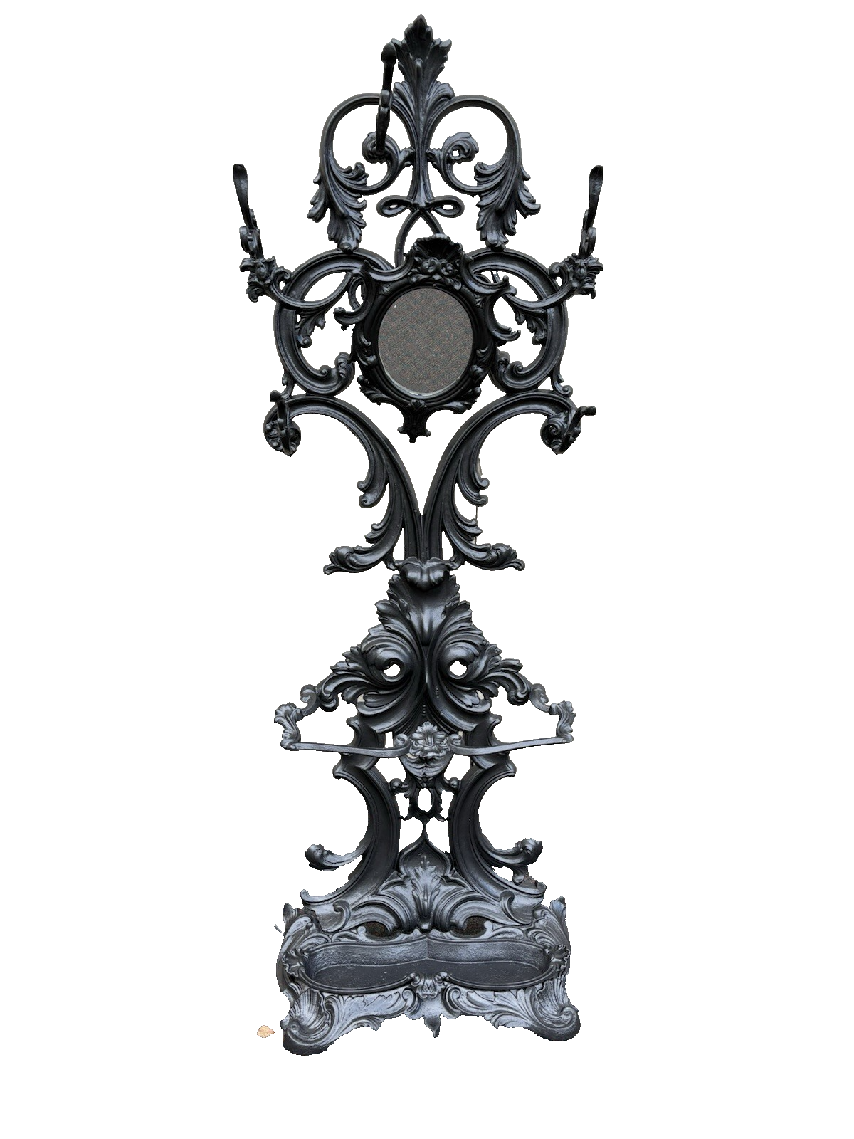 67150 Antique Victorian Cast iron Hat Rall With Mirror and Umbrella holders