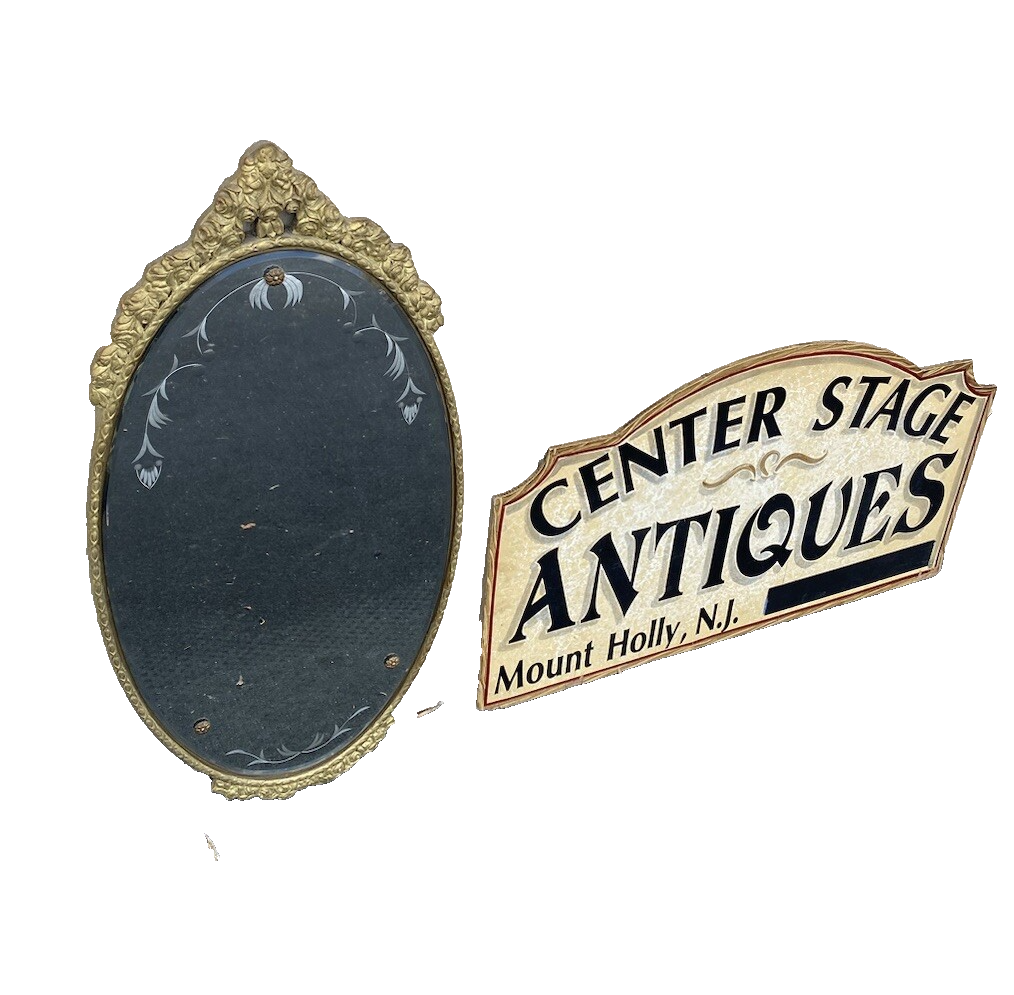 64975  Etched Glass Wood and Gesso Mirror