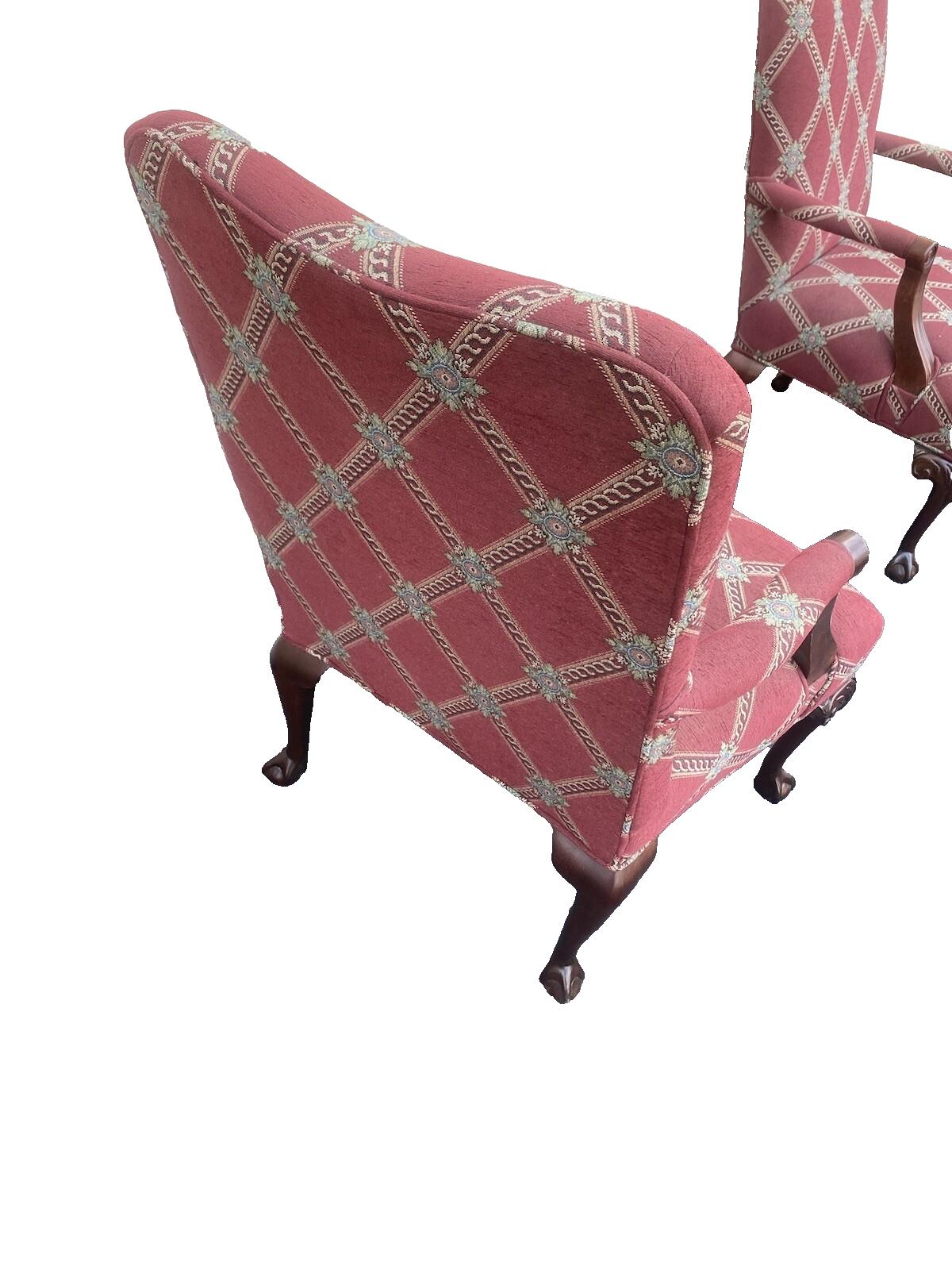 64633 Pair PARKER SOUTHERN  Ball and Claw Foot Burgundy Armchairs