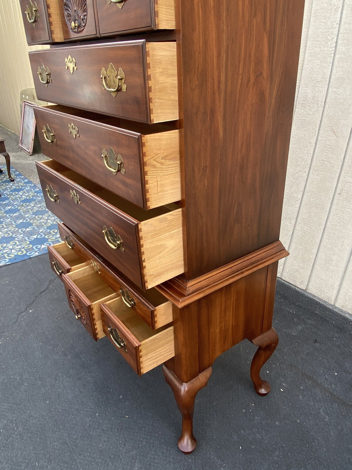 65416 HENKEL HARRIS Queen Anne 2 Piece Highboy Chest Dresser